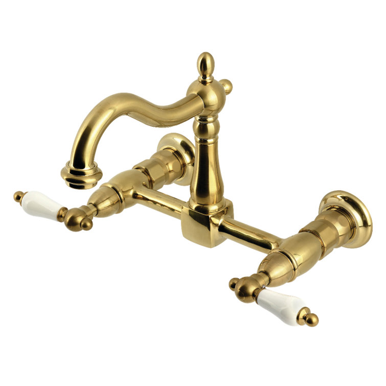 Kingston Brass Heritage Double-Handle 2-Hole Wall-Mount Bridge Kitchen ...